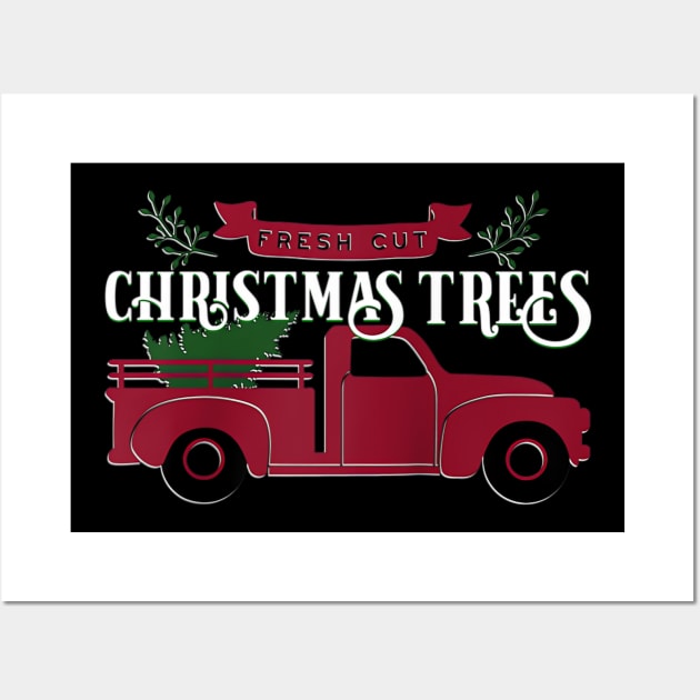 Fresh Cut Christmas Trees - Vintage Pick up truck - Raglan Baseball Wall Art by Origami Fashion